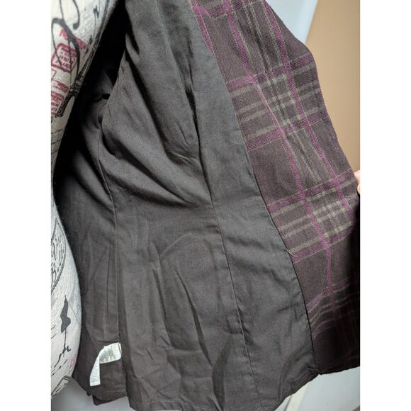 DKNY Jeans Women's Brown Purple Plaid Button Jacket Funnel Neck Fall Coat Large - Picture 10 of 14